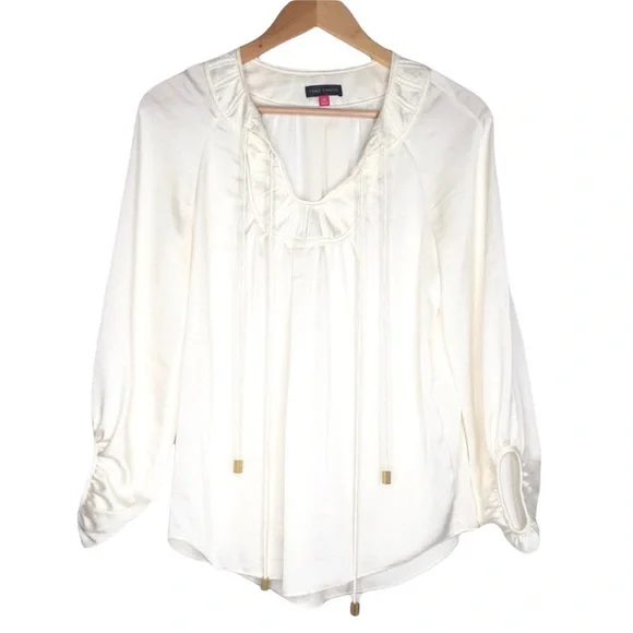 Vince Camuto Long Sleeve Tie V-Neck Blouse - Picture 2 of 7